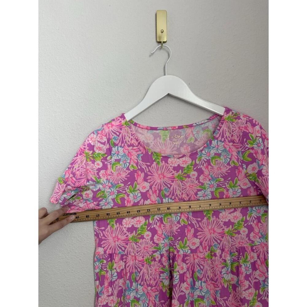 Lilly Pulitzer Pink Multicolor Floral Short-Sleeve Tiered Mini Dress - Picture 4 of 5